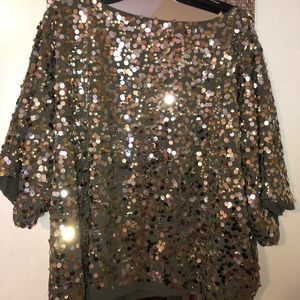 Sequined army green 6th & Lane dazzling blouse.